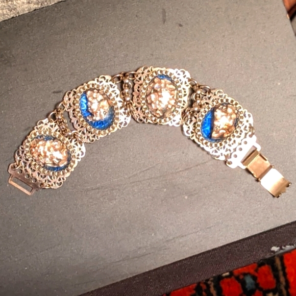 Vintage Foiled Blue & Silver Tone Bracelet - Picture 2 of 8